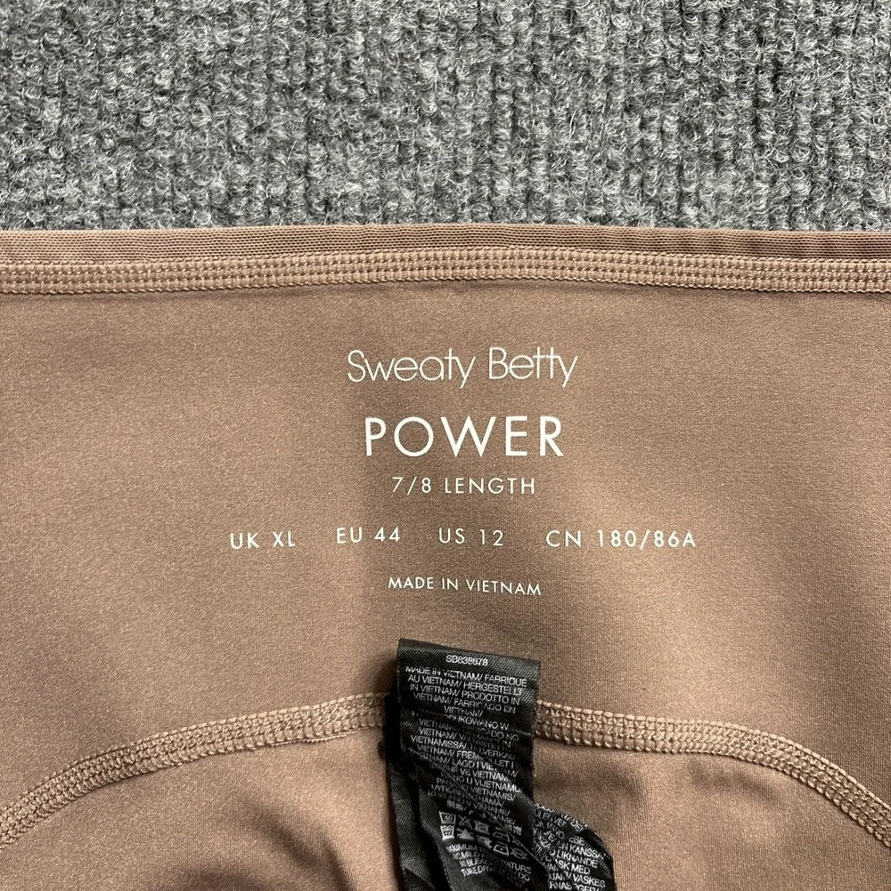 Sweaty Betty Aerial Power Leggings Women's Size 12 High Waist 7/8‎ Length Brown